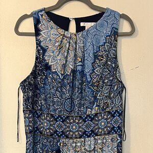 London Times Petite Blue Hydrangea pattern full length dress